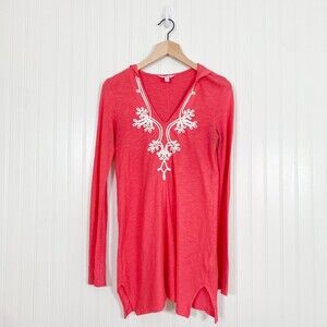 Lilly Pulitzer Hooded Tunic Top Size S Braid Detail Long Sleeve Coastal Boho